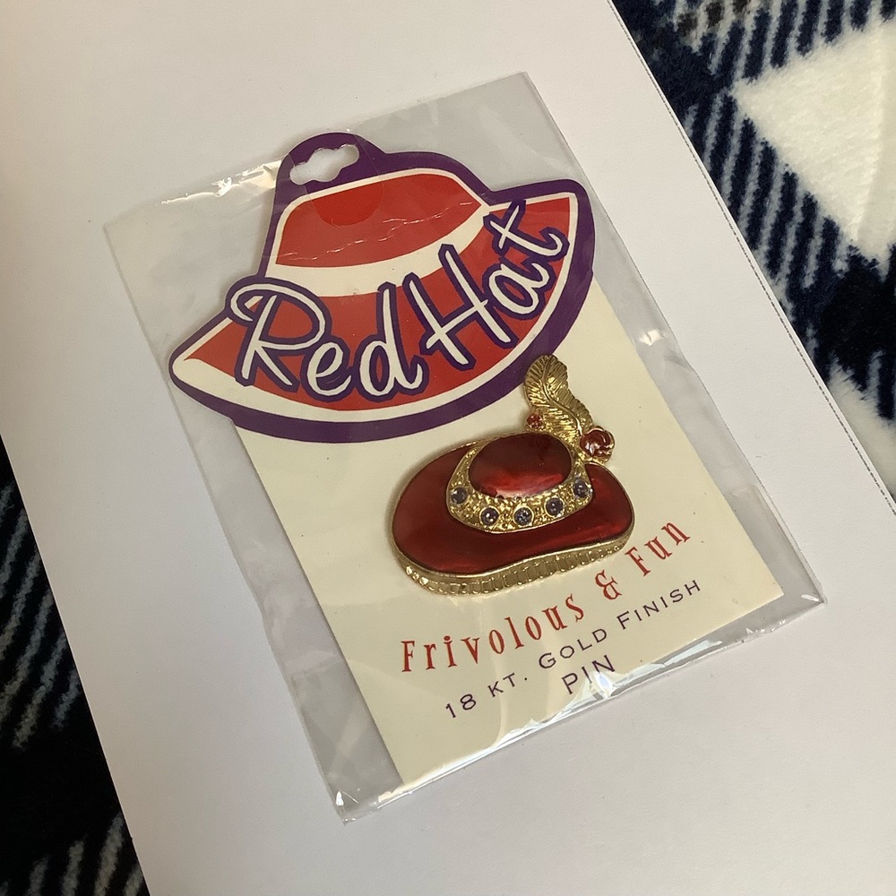 NWT Red Hat Society Pin, 18ky Plated